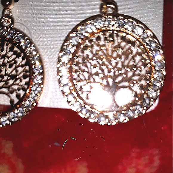 Silver Tree of Life Earrings with Crystal Rhinestone accents on ss earwires - Picture 5 of 15